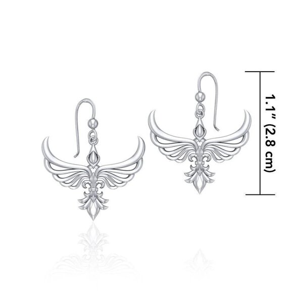 Phoenix with Fleur De Lis Sterling Silver Pendant and Earrings - Picture 8 of 10
